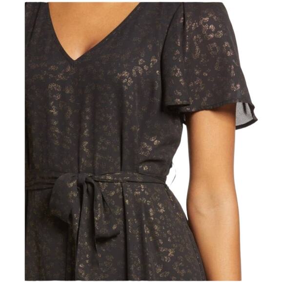 Tommy Bahama NWT Menai Mambo Midi Dress Size XS Black Gold Ruffle Sleeve No Sash - Picture 3 of 13